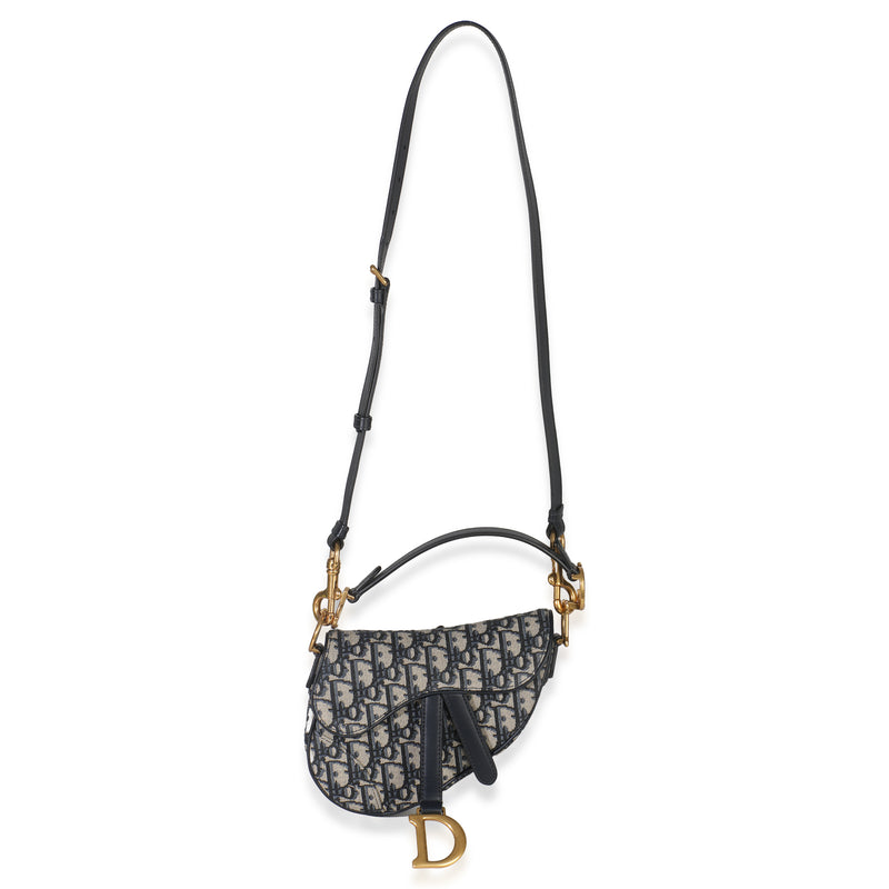 Christian Dior Blue Oblique Canvas Mini Saddle Bag Fabric Handbag