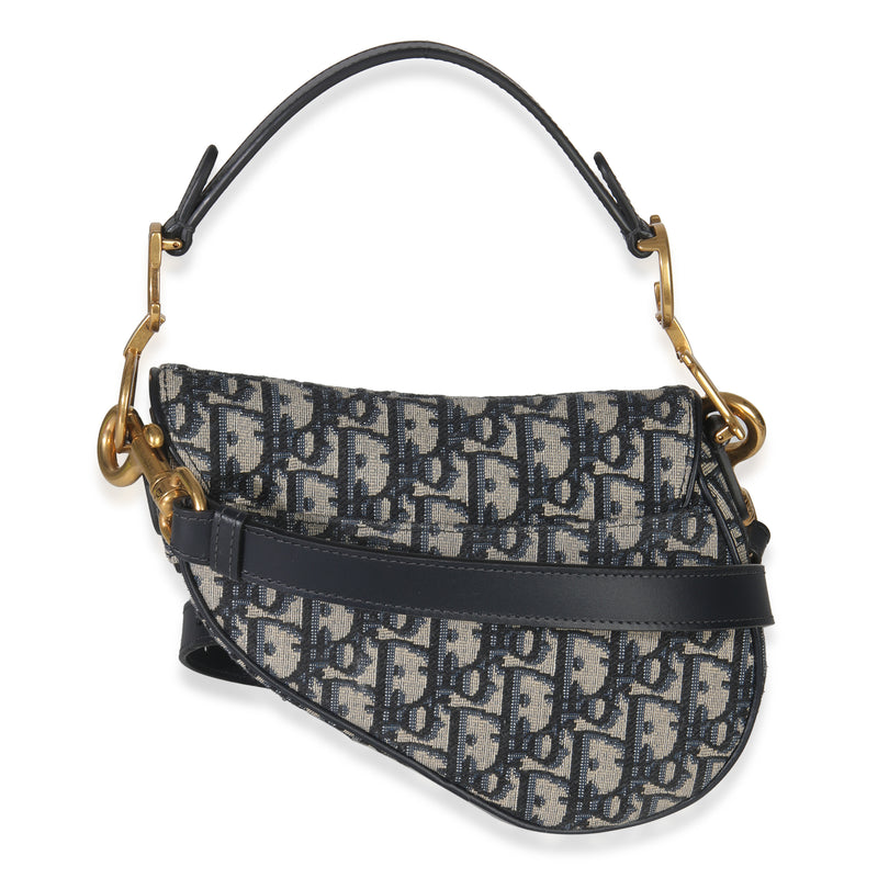 Christian Dior Blue Oblique Canvas Mini Saddle Bag Fabric Handbag