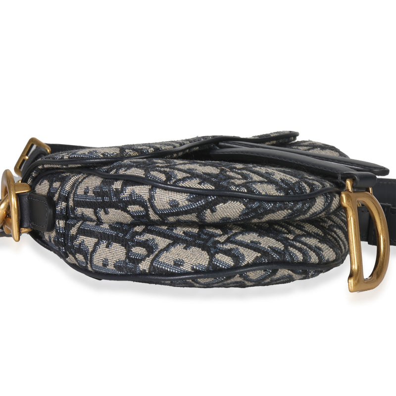 Christian Dior Blue Oblique Canvas Mini Saddle Bag Fabric Handbag