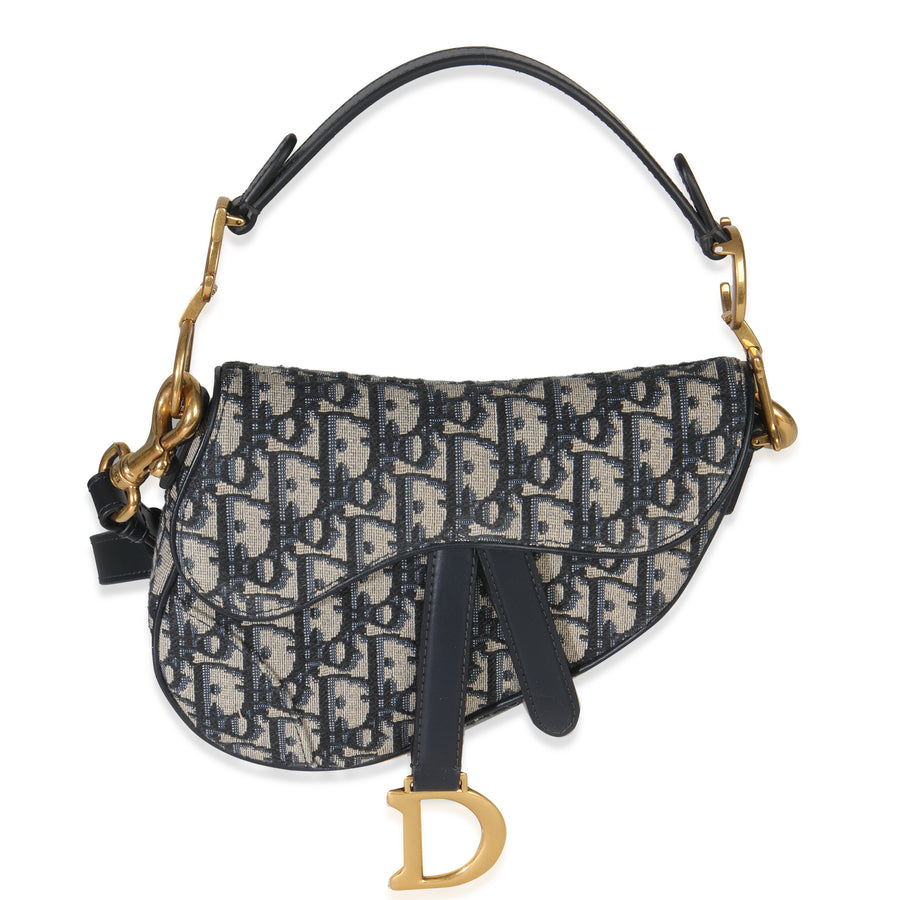 Christian Dior Blue Oblique Canvas Mini Saddle Bag Fabric Handbag