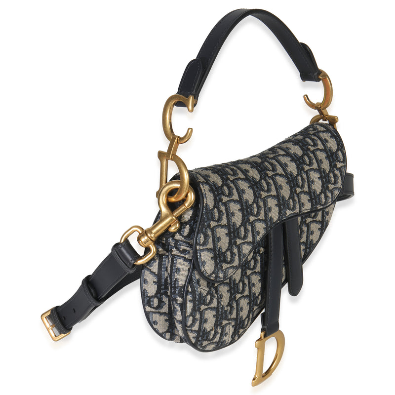 Christian Dior Blue Oblique Canvas Mini Saddle Bag Fabric Handbag
