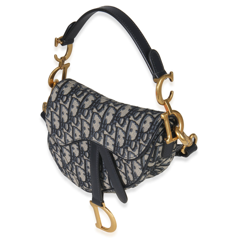 Christian Dior Blue Oblique Canvas Mini Saddle Bag Fabric Handbag