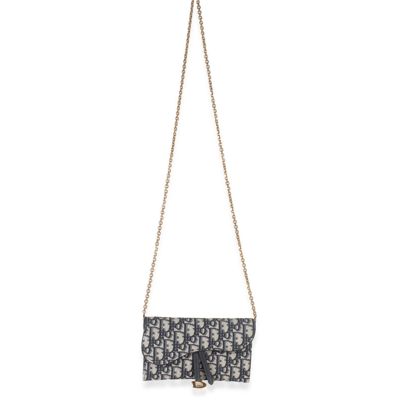 Christian Dior Blue Oblique Canvas Saddle Chain Pouch Handbag