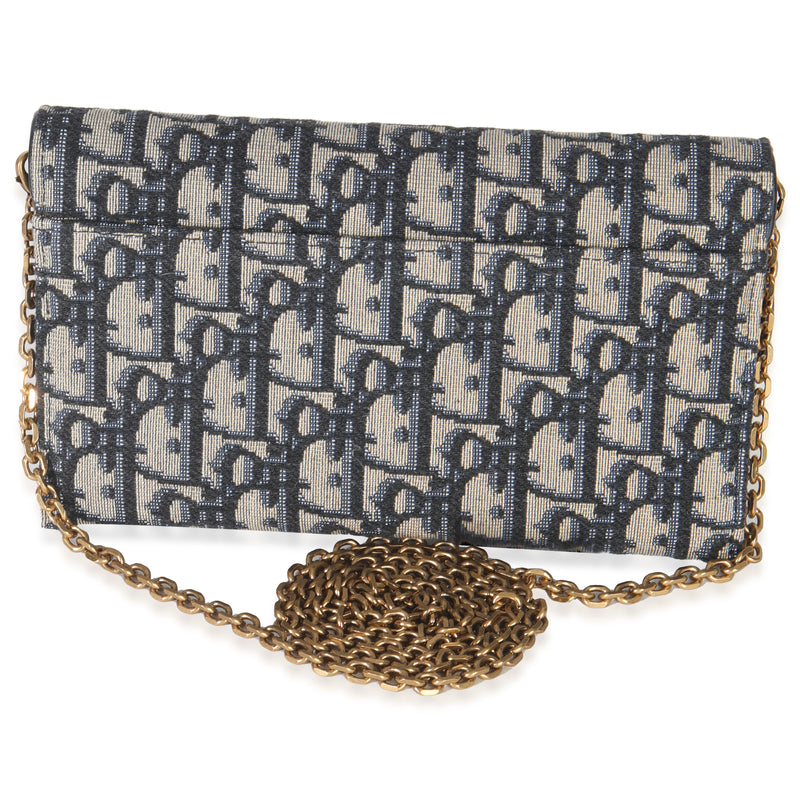 Christian Dior Blue Oblique Canvas Saddle Chain Pouch Handbag