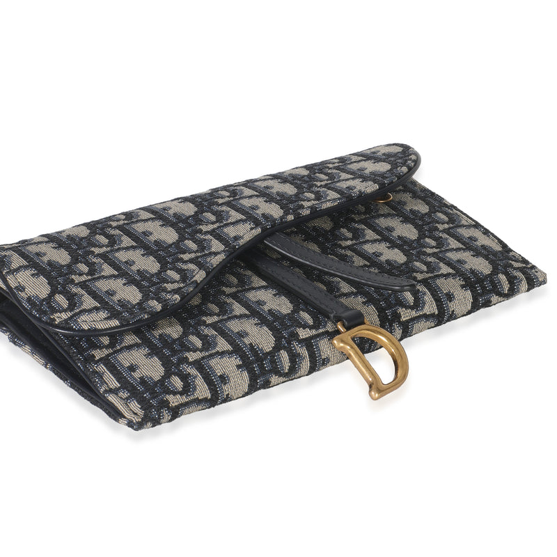 Christian Dior Blue Oblique Canvas Saddle Chain Pouch Handbag