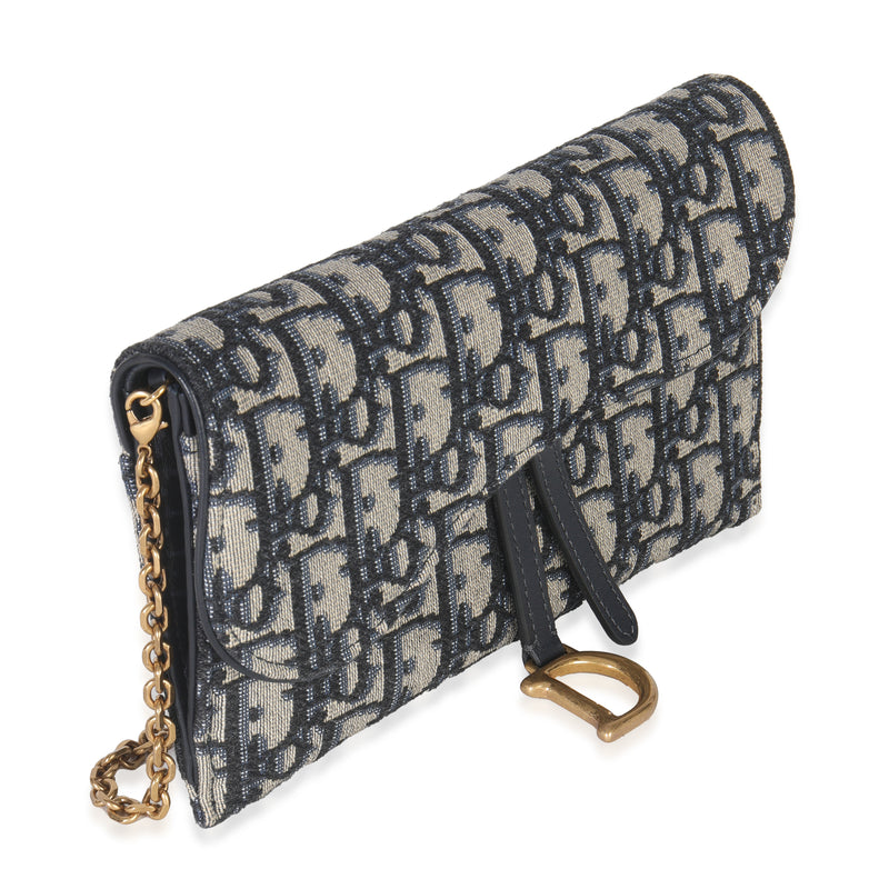 Christian Dior Blue Oblique Canvas Saddle Chain Pouch Handbag