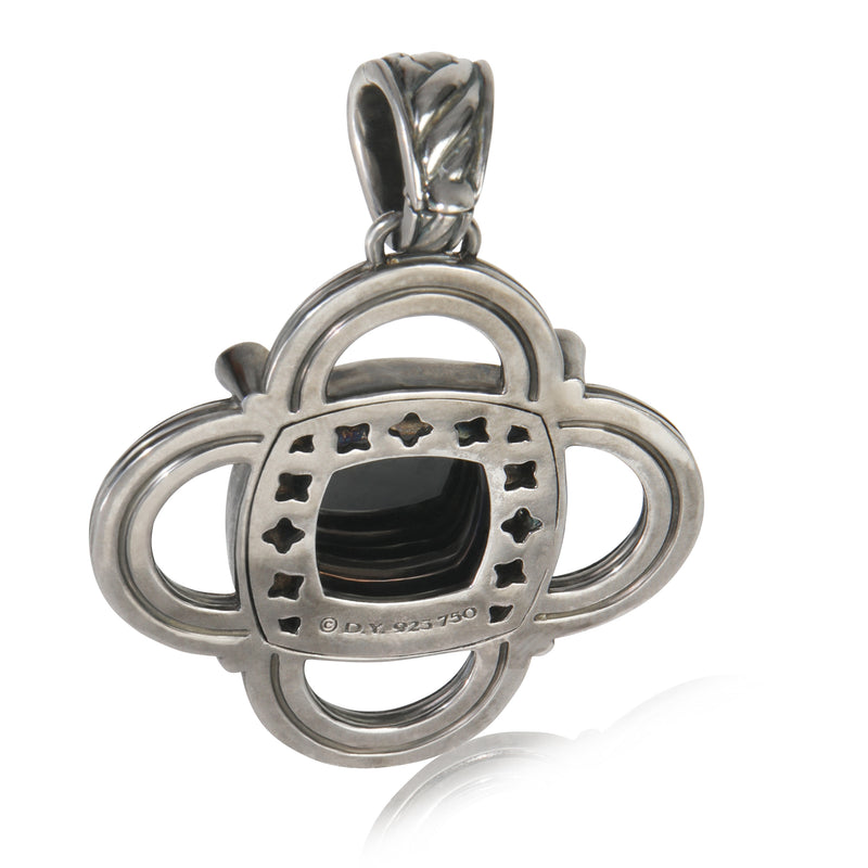 David Yurman Yellow Gold & Sterling Silver Onyx And Diamond Renaissance Half Moo 18k Pendant
