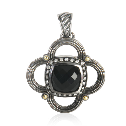 David Yurman Yellow Gold & Sterling Silver Onyx And Diamond Renaissance Half Moo 18k Pendant