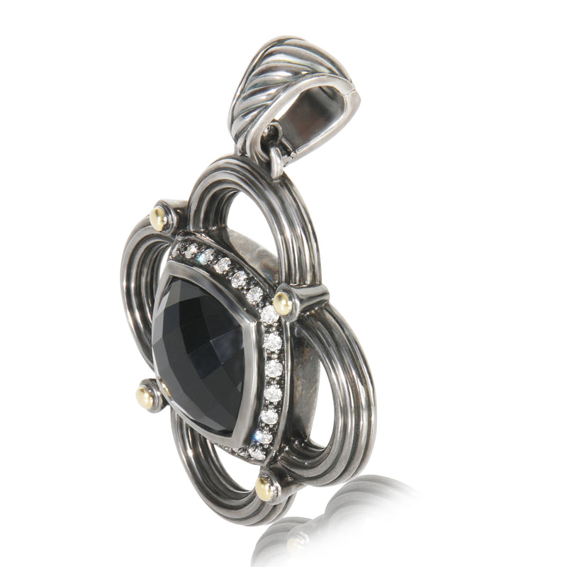 David Yurman Yellow Gold & Sterling Silver Onyx And Diamond Renaissance Half Moo 18k Pendant
