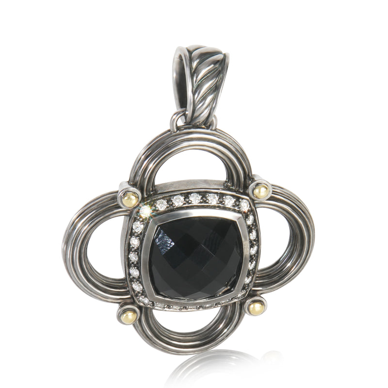 David Yurman Yellow Gold & Sterling Silver Onyx And Diamond Renaissance Half Moo 18k Pendant