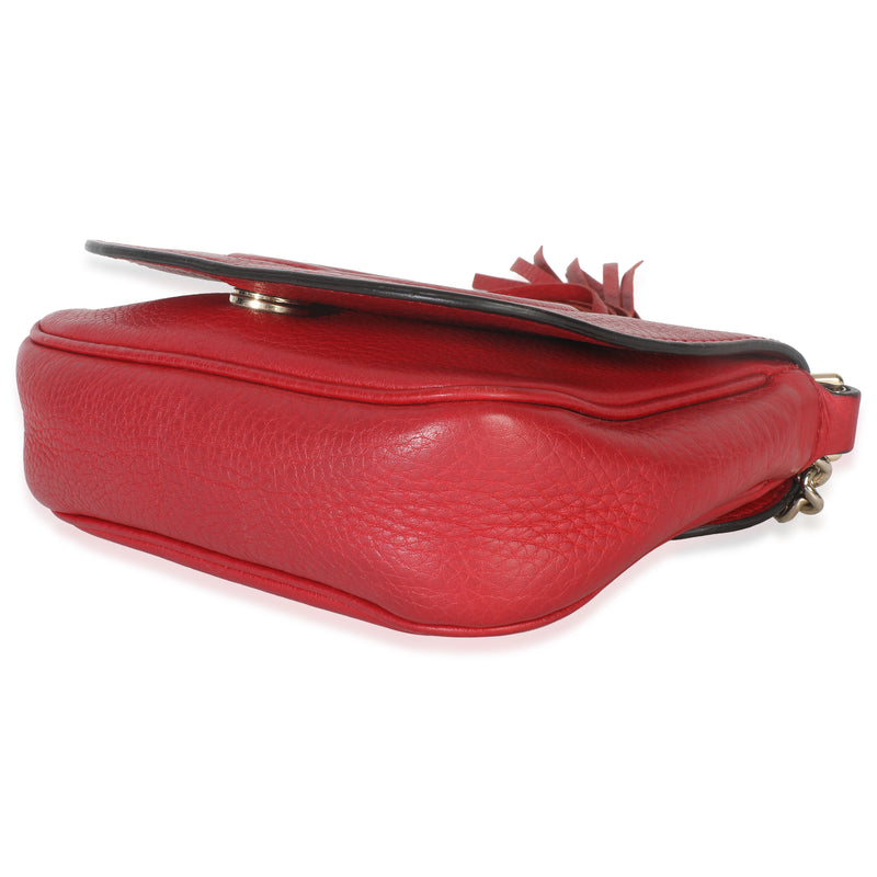 Gucci Red Pebbled Calfskin Interlocking G Small Soho Flap Bag Leather Handbag