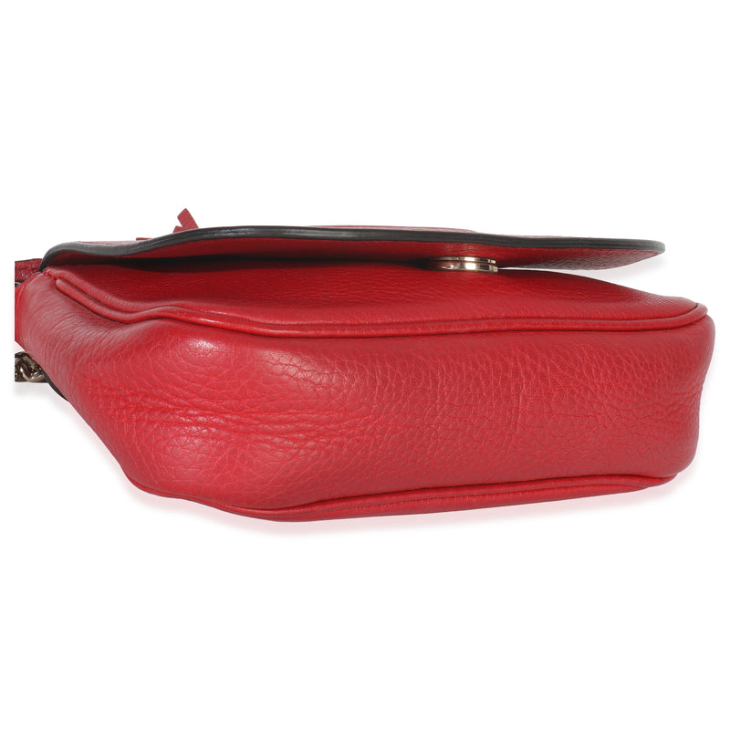 Gucci Red Pebbled Calfskin Interlocking G Small Soho Flap Bag Leather Handbag