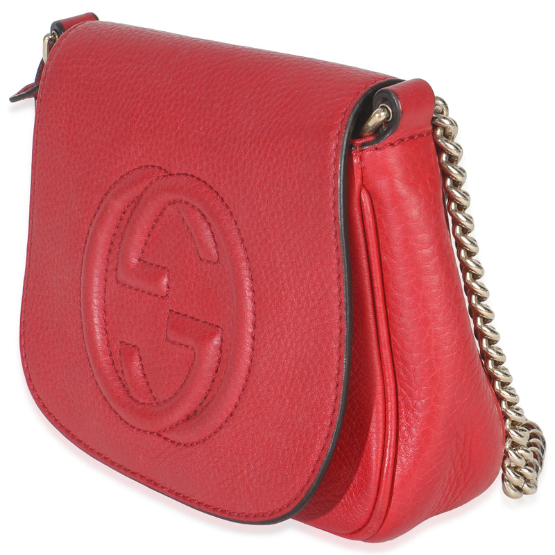 Gucci Red Pebbled Calfskin Interlocking G Small Soho Flap Bag Leather Handbag