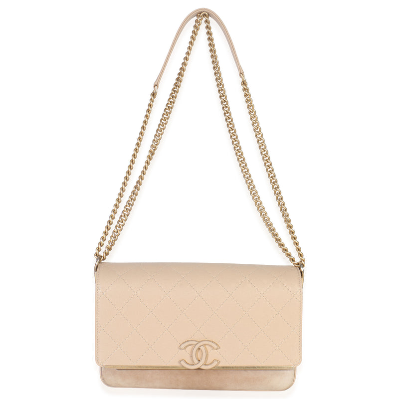 Chanel Beige Quilted Caviar Suede Lady Coco Chain Flap Bag Beige; Neutral Leather; Handbag