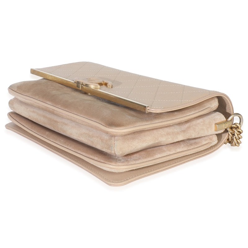 Chanel Beige Quilted Caviar Suede Lady Coco Chain Flap Bag Beige; Neutral Leather; Handbag