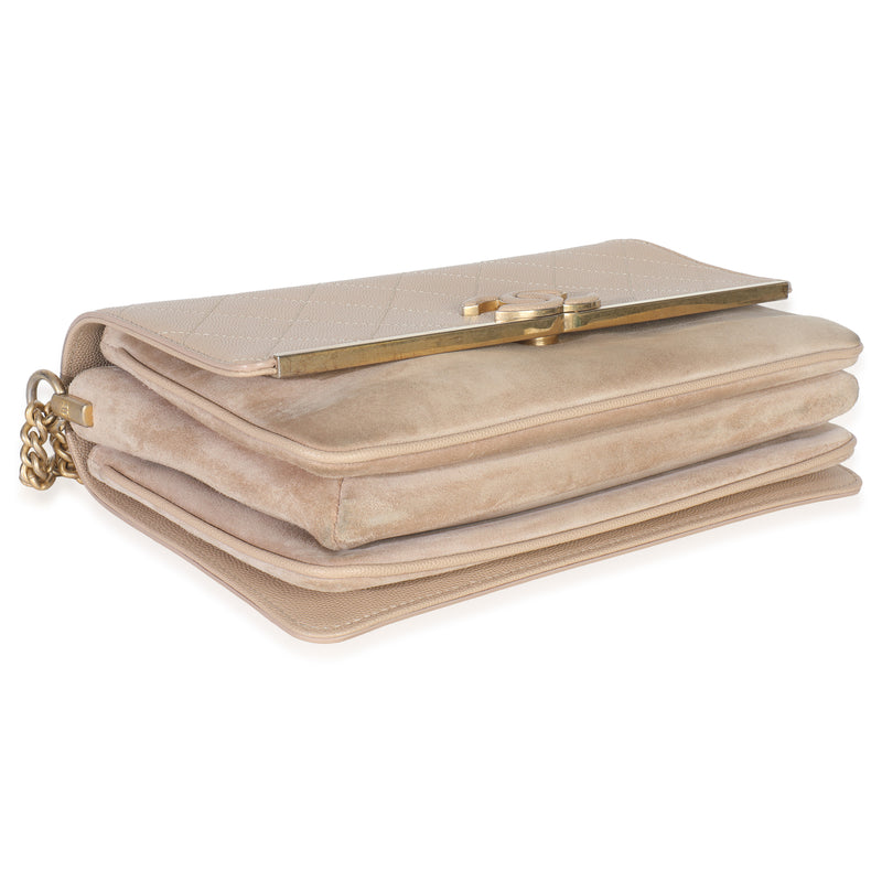 Chanel Beige Quilted Caviar Suede Lady Coco Chain Flap Bag Beige; Neutral Leather; Handbag