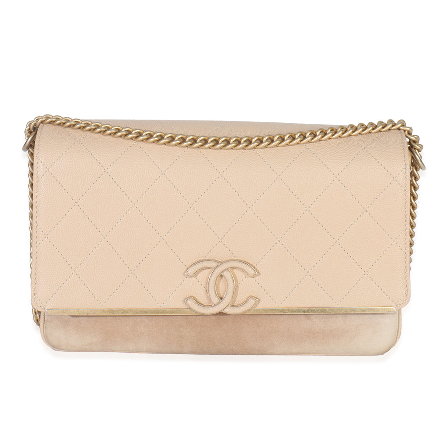 Chanel Beige Quilted Caviar Suede Lady Coco Chain Flap Bag Beige; Neutral Leather; Handbag