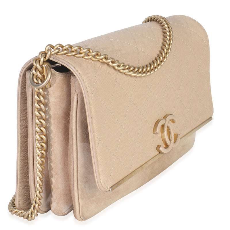 Chanel Beige Quilted Caviar Suede Lady Coco Chain Flap Bag Beige; Neutral Leather; Handbag