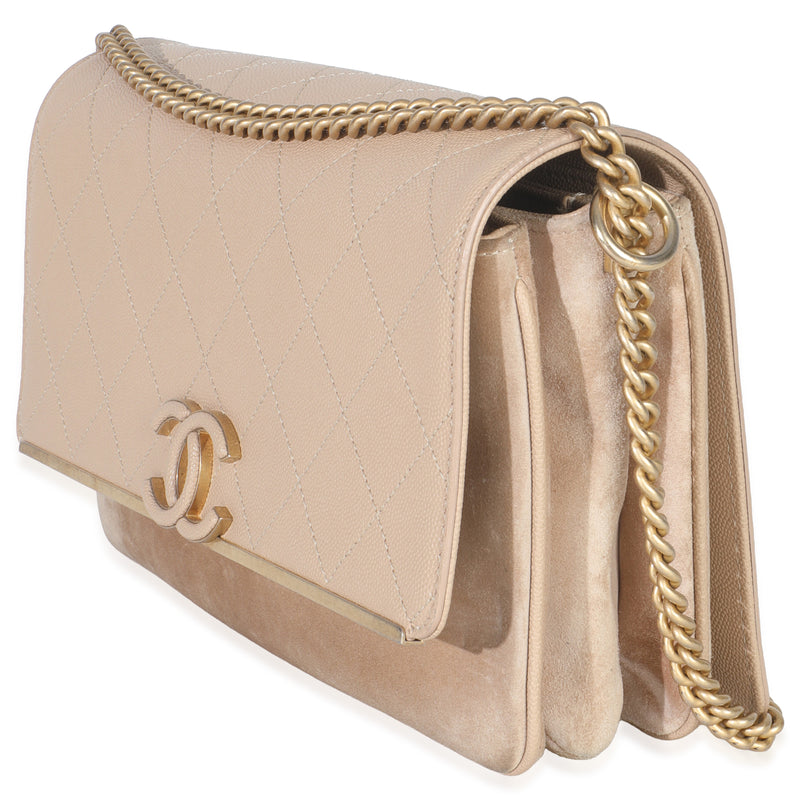 Chanel Beige Quilted Caviar Suede Lady Coco Chain Flap Bag Beige; Neutral Leather; Handbag