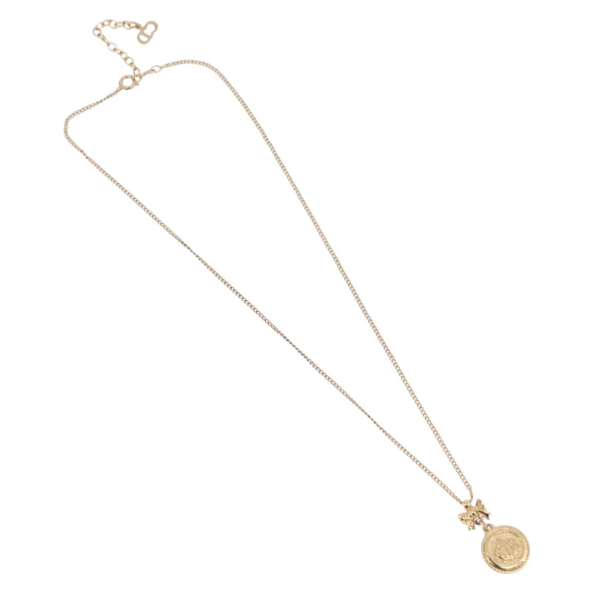 Christian Dior Round Logo Pendant Metal With Crystal Gold Bijoux