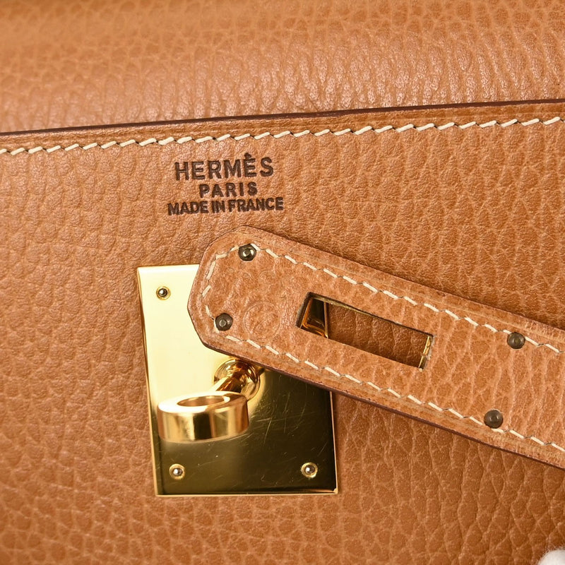 Hermes Kelly Brown Ardennes With Gold Hardware Leather Bag