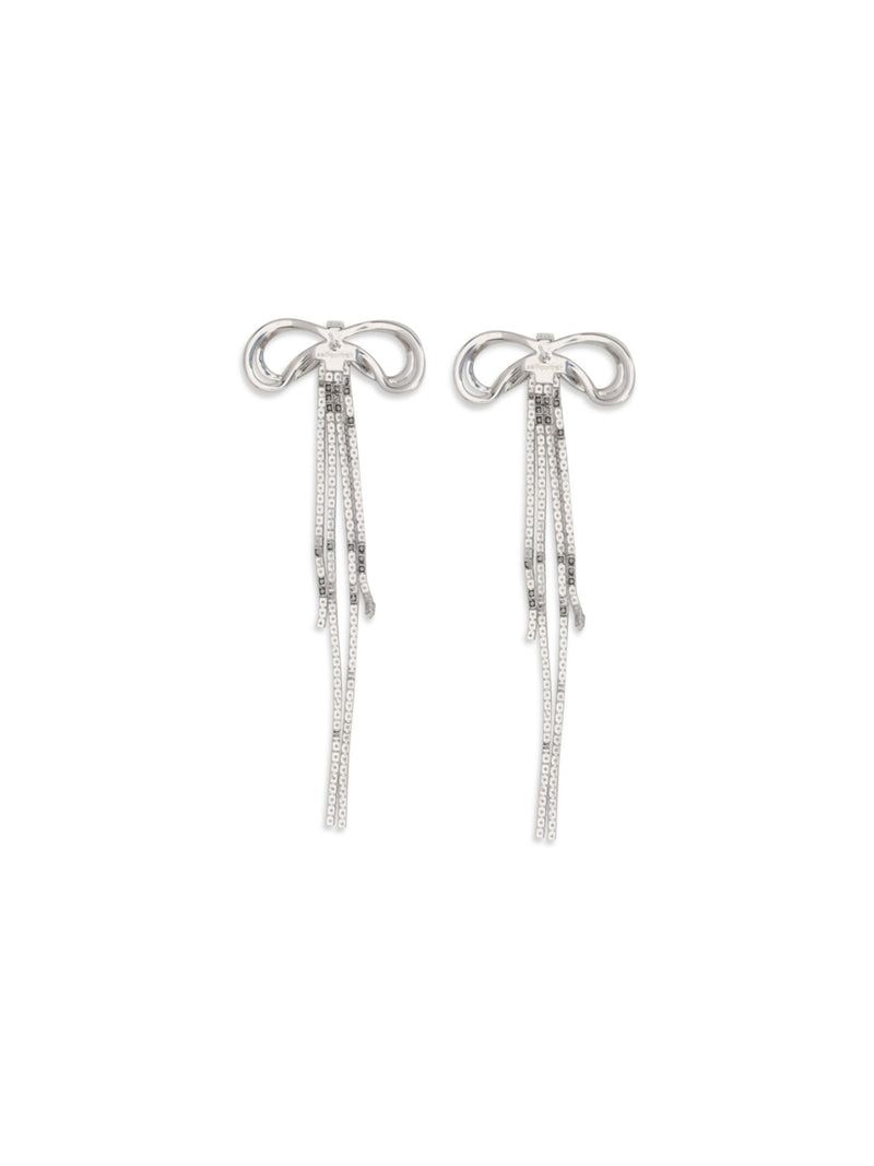 Self-Portrait Crystal Bow Earrings — Silver Brass