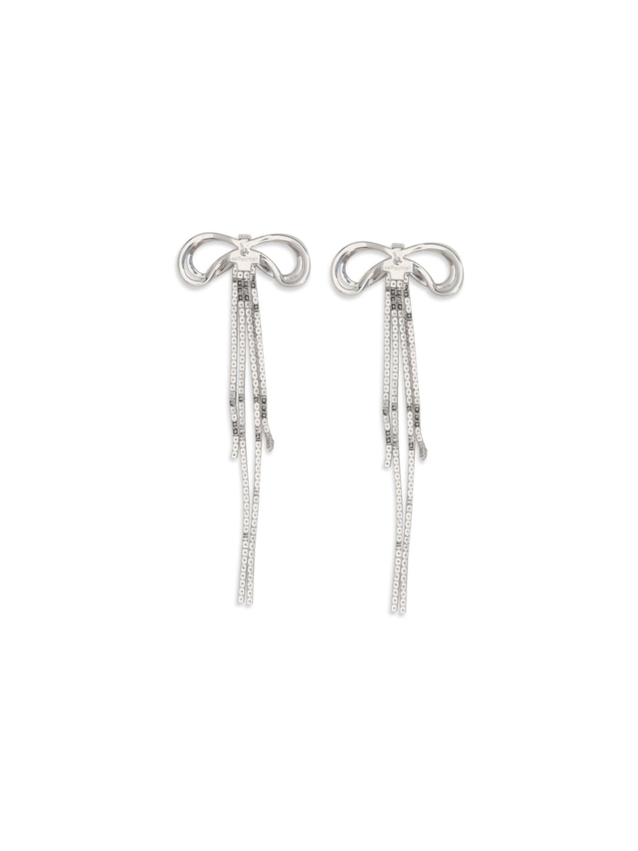 Self-Portrait Crystal Bow Earrings — Silver Brass