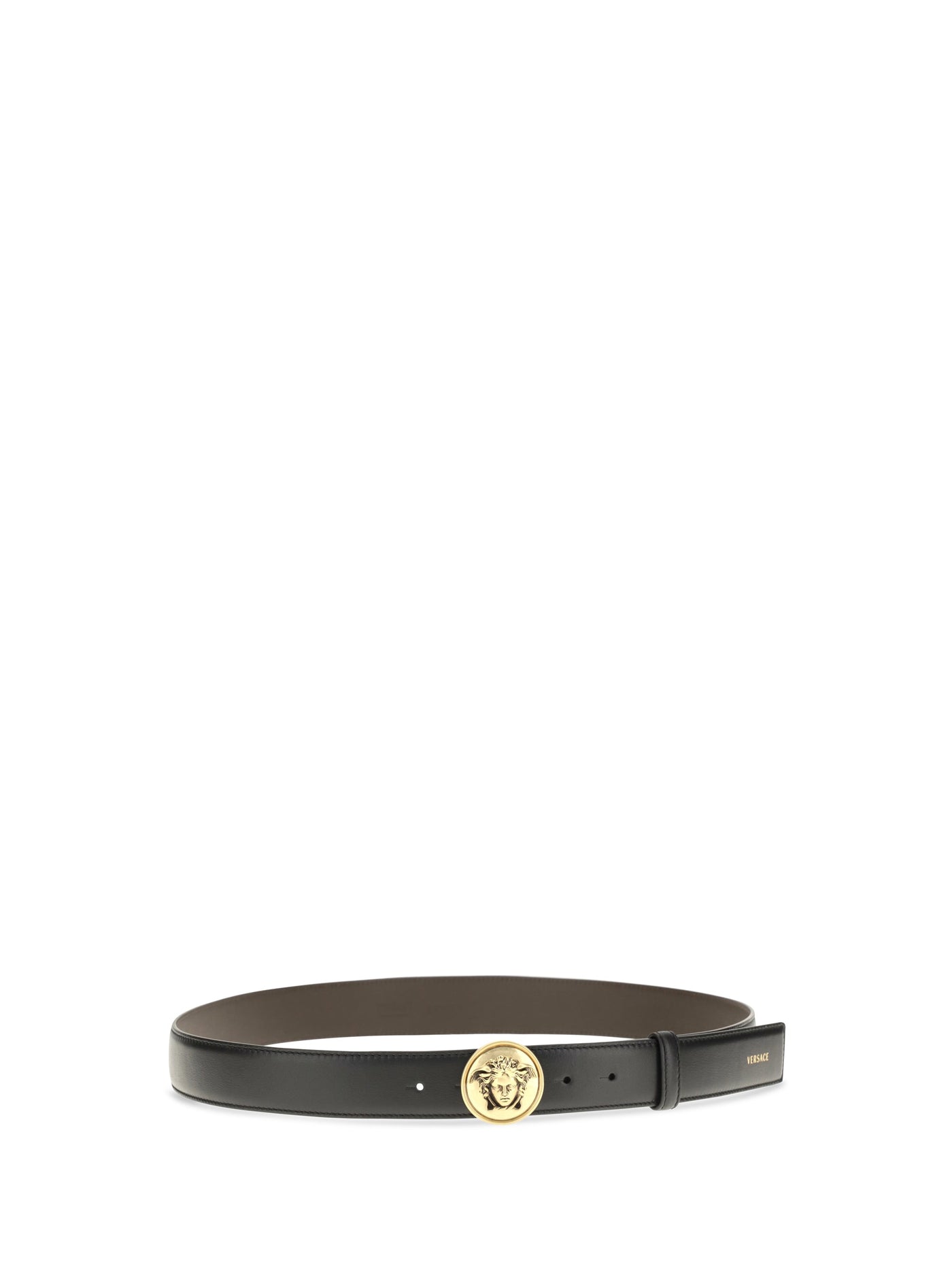 Versace Medusa Buckle Belt — Black Calf Leather
