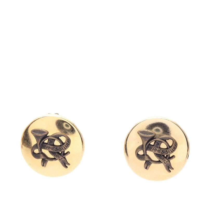 Gold Plated Horn Sellier Clip On Earrings