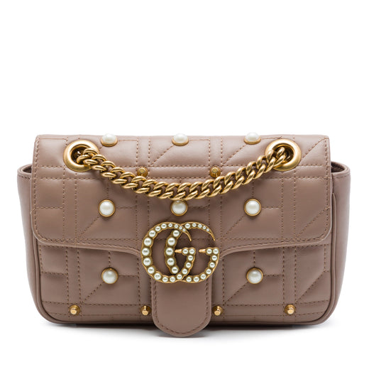 Small GG Marmont Pearl Studded Matelasse Calfskin Aria Shoulder Bag - Image 1