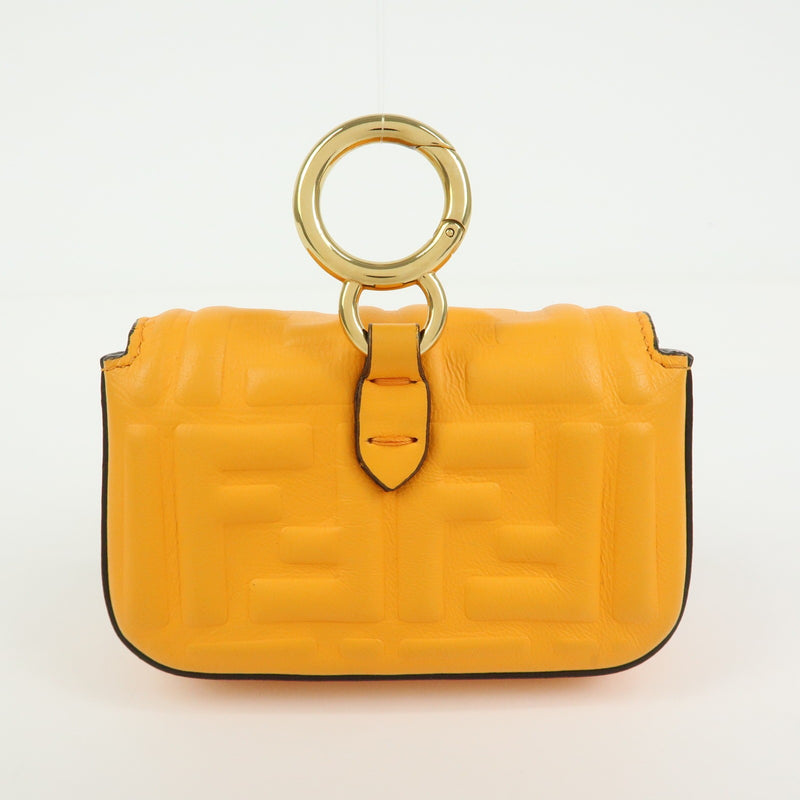 Fendi Chain Baguette Charm Zucca Embossed Leather Orange Bag
