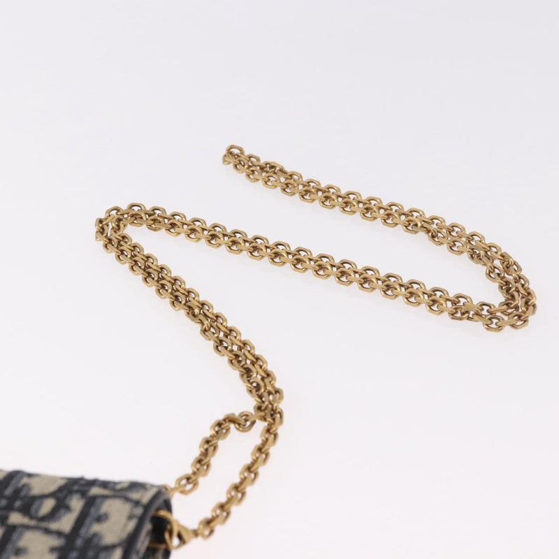 Christian Dior Vertical Saddle Chain Oblique Canvas Navy Bag