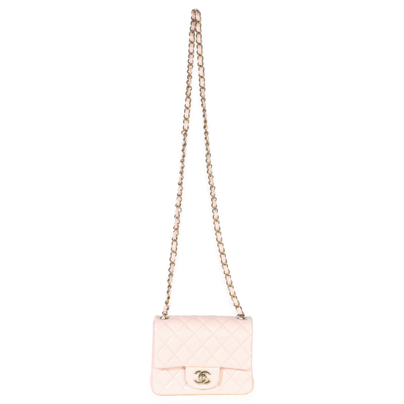 Chanel Pink Quilted Lambskin Mini Square Flap Bag Leather Handbag