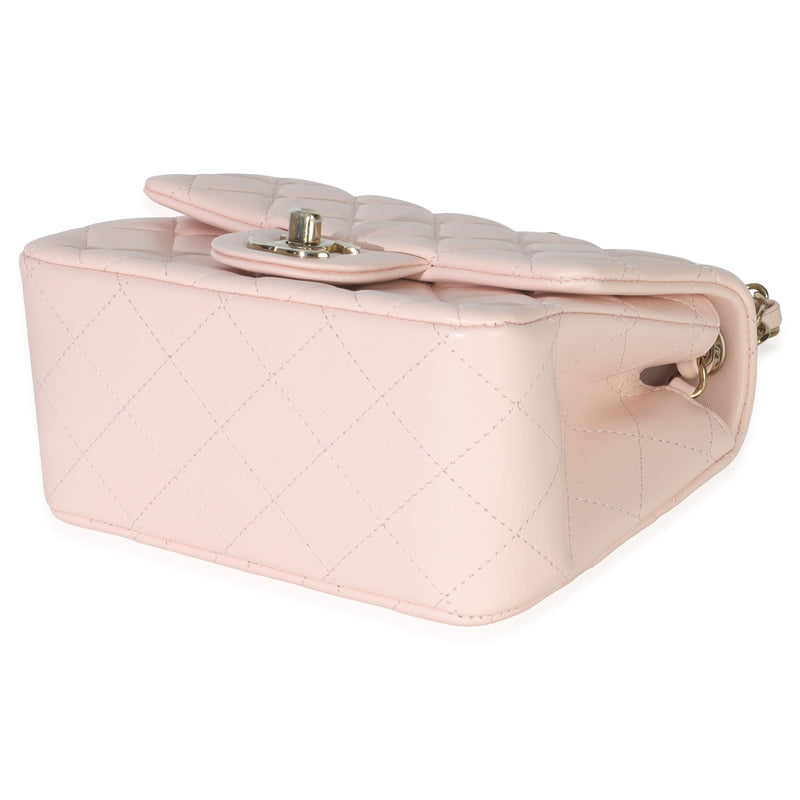 Chanel Pink Quilted Lambskin Mini Square Flap Bag Leather Handbag