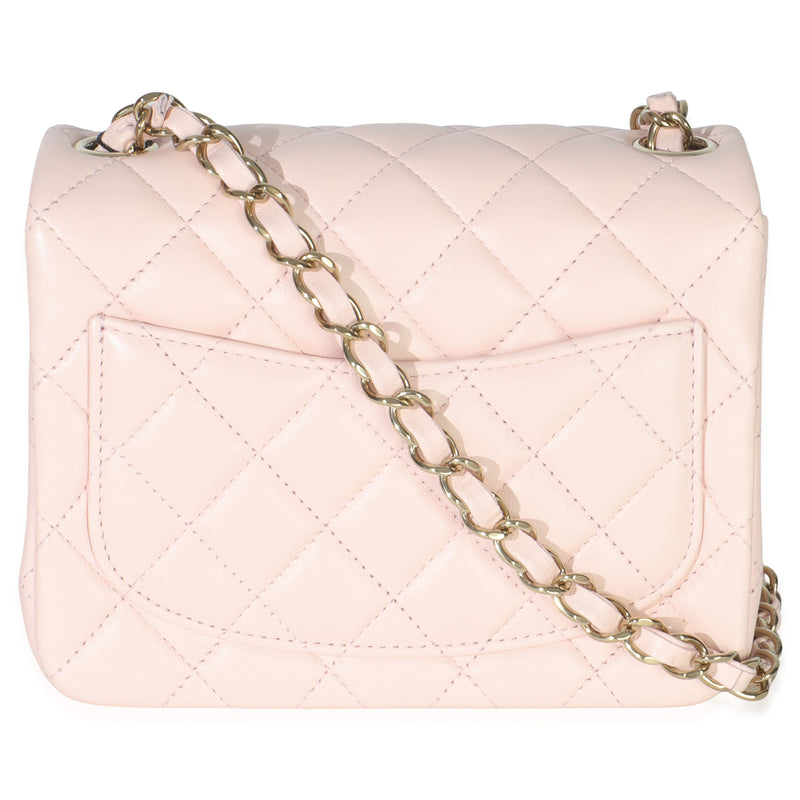 Chanel Pink Quilted Lambskin Mini Square Flap Bag Leather Handbag