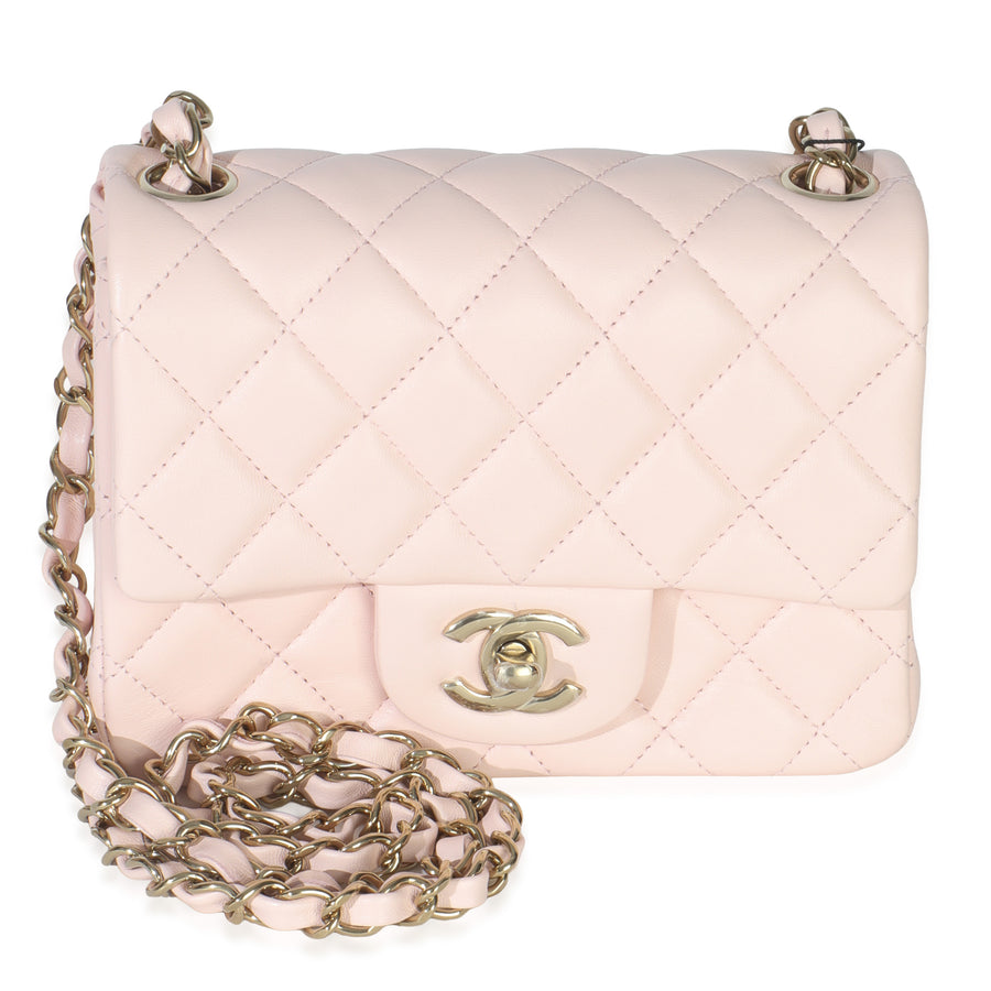 Chanel Pink Quilted Lambskin Mini Square Flap Bag Leather Handbag