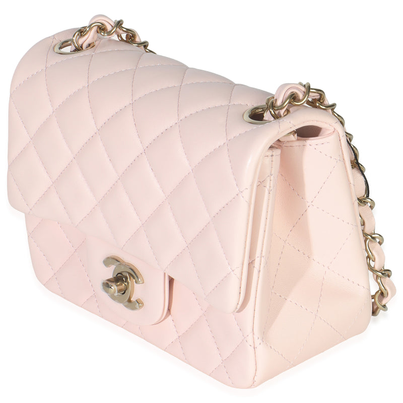 Chanel Pink Quilted Lambskin Mini Square Flap Bag Leather Handbag