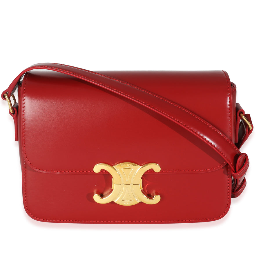Celine Red Shiny Calfskin Teen Triomphe Leather Handbag