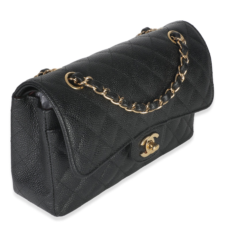 Chanel Black Quilted Caviar Small Classic Double Flap Bag Leather Handbag