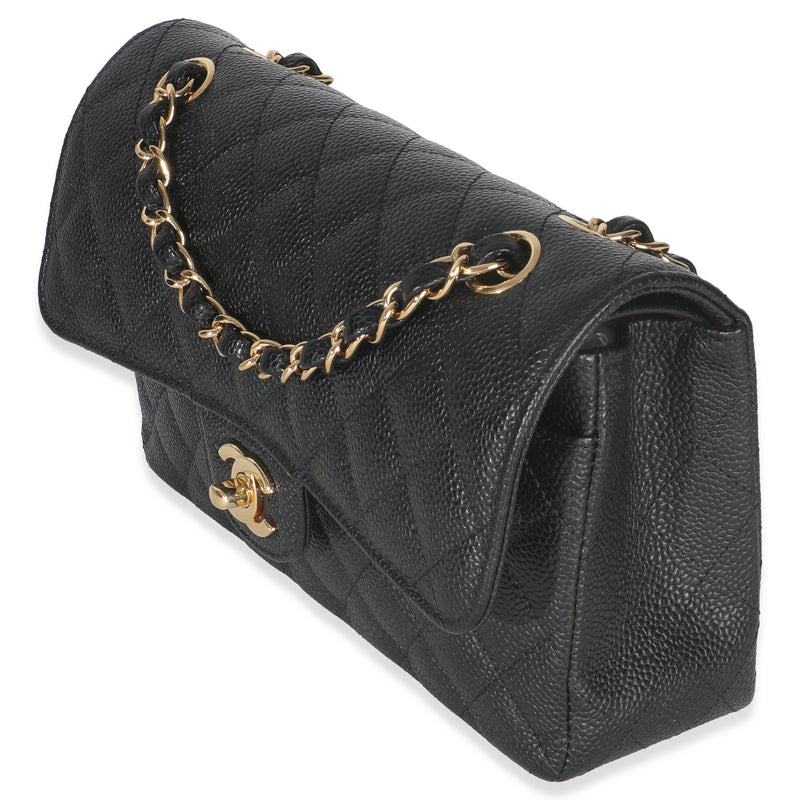 Chanel Black Quilted Caviar Small Classic Double Flap Bag Leather Handbag