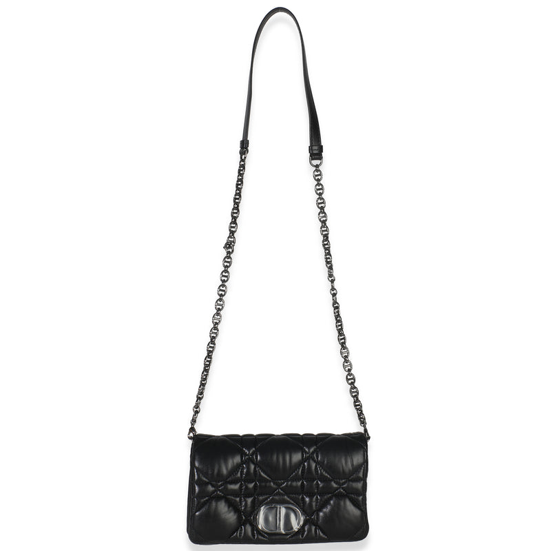 Christian Dior Black Puffy Calfskin Macrocannage Mini Caro Bag Leather Handbag