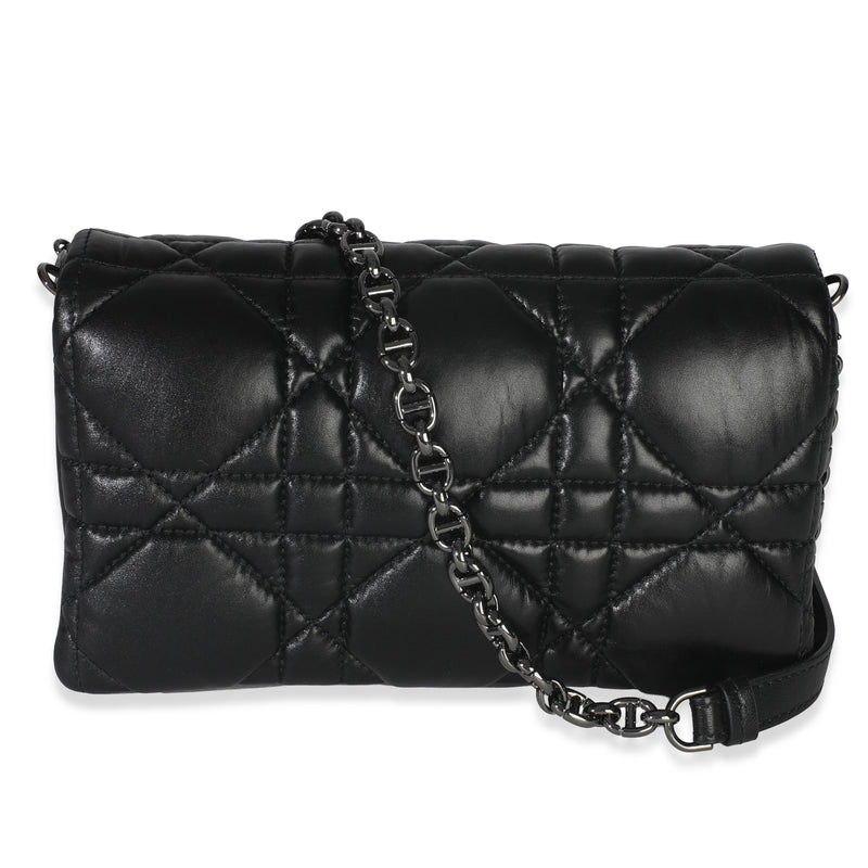 Christian Dior Black Puffy Calfskin Macrocannage Mini Caro Bag Leather Handbag