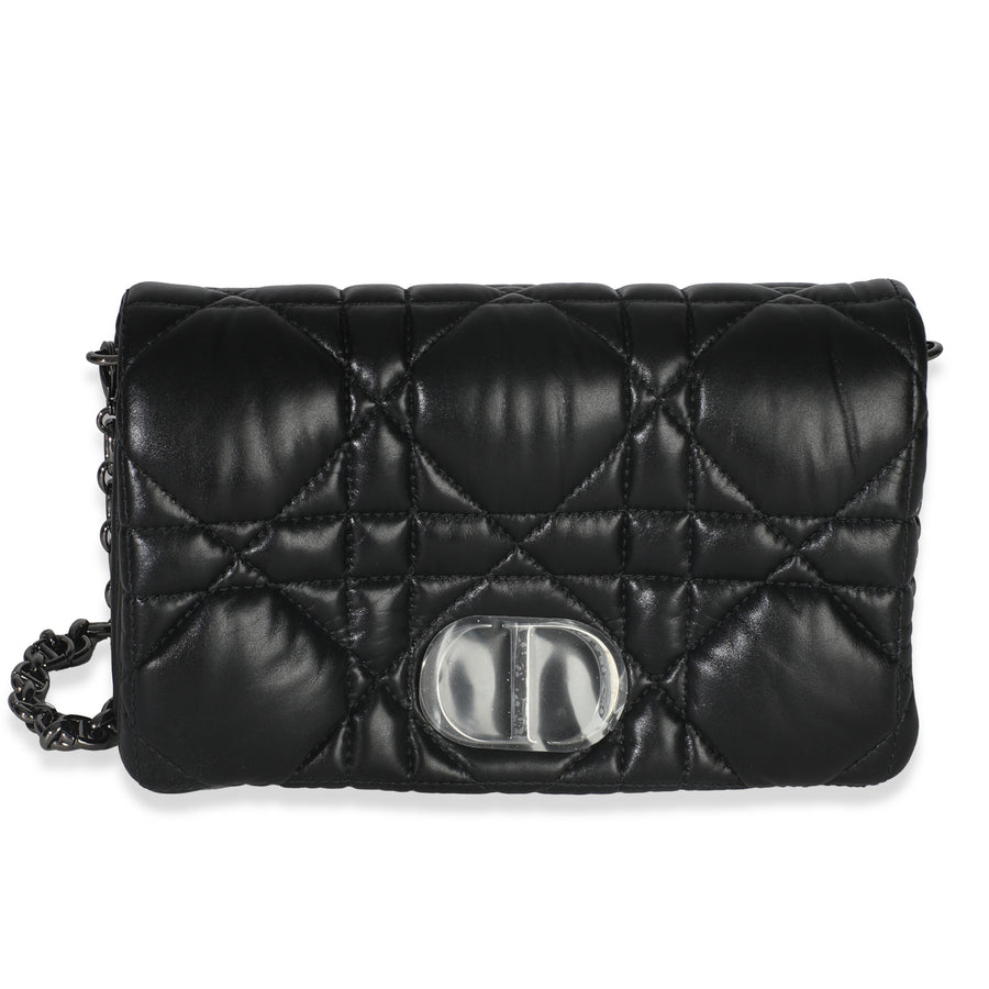 Christian Dior Black Puffy Calfskin Macrocannage Mini Caro Bag Leather Handbag