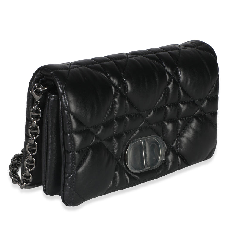 Christian Dior Black Puffy Calfskin Macrocannage Mini Caro Bag Leather Handbag