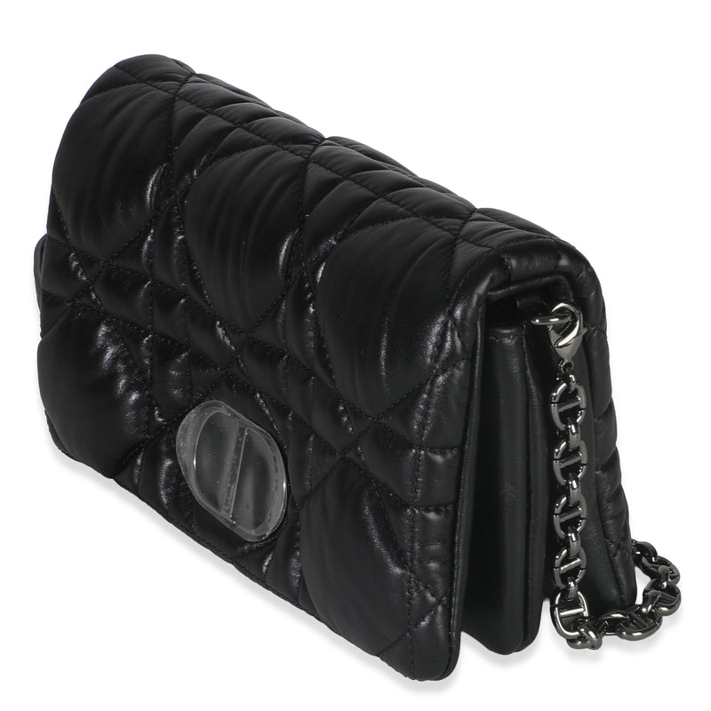 Christian Dior Black Puffy Calfskin Macrocannage Mini Caro Bag Leather Handbag