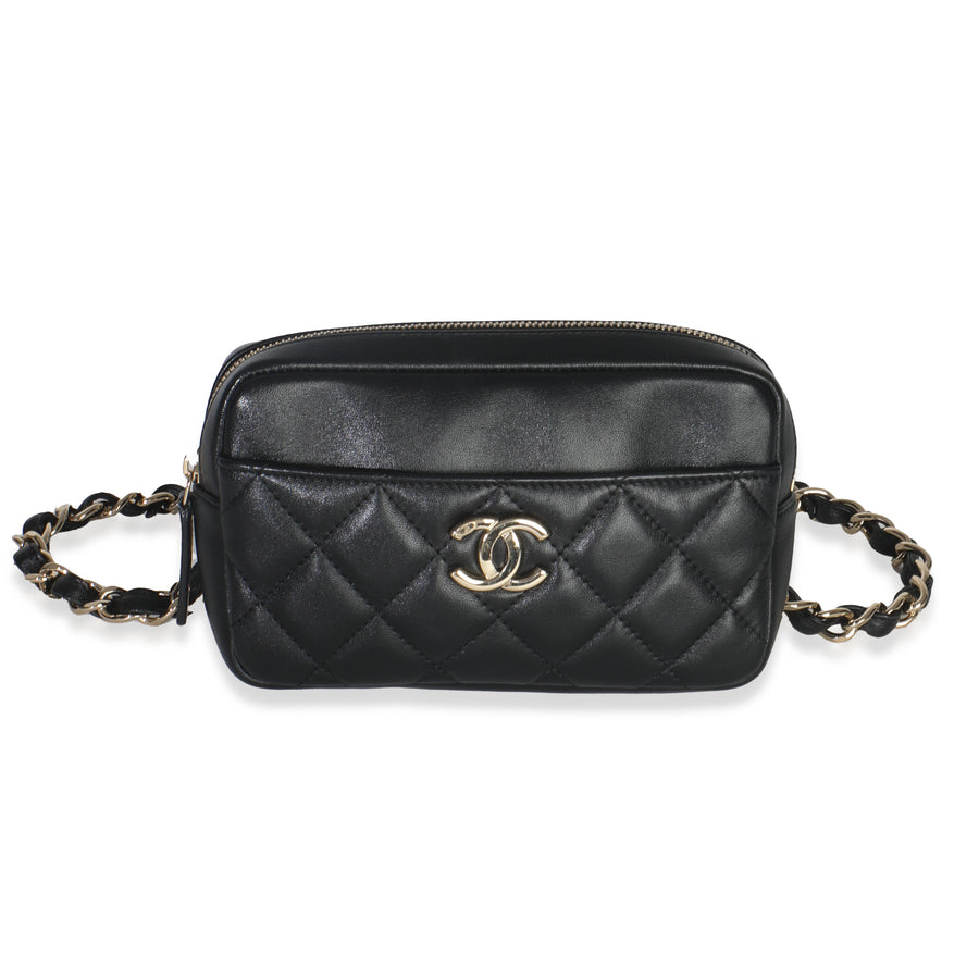 Chanel Black Quilted Lambskin Front Pocket Belt Bag Leather Handbag