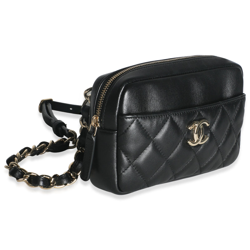 Chanel Black Quilted Lambskin Front Pocket Belt Bag Leather Handbag