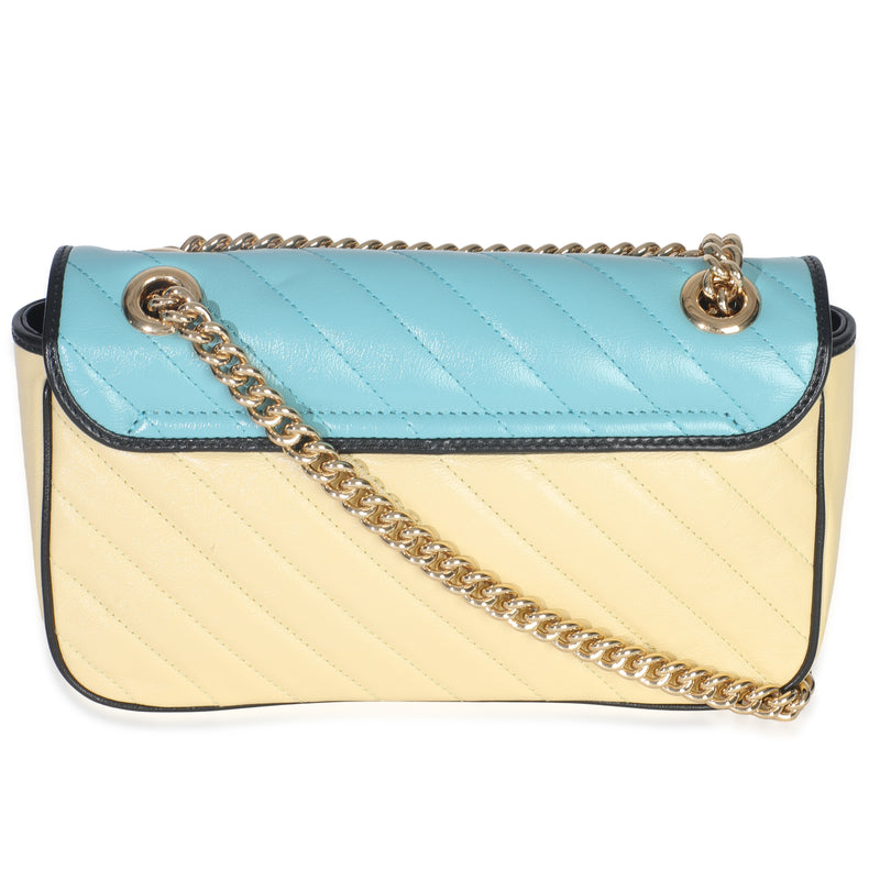 Gucci Blue Yellow Calfskin Matelasse Diagonal Torchon Small Gg Marmont Bag Blue; Multicolor; Leather Handbag