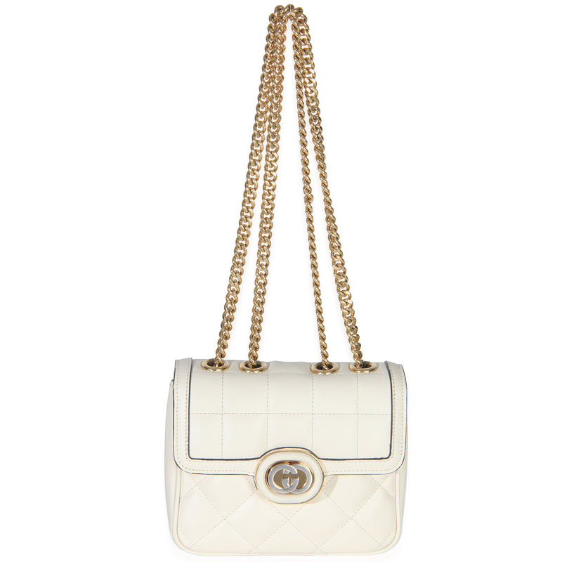 Gucci White Quilted Calfskin Mini Deco Chain Bag Leather Handbag
