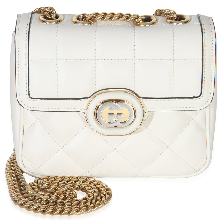 Gucci White Quilted Calfskin Mini Deco Chain Bag Leather Handbag